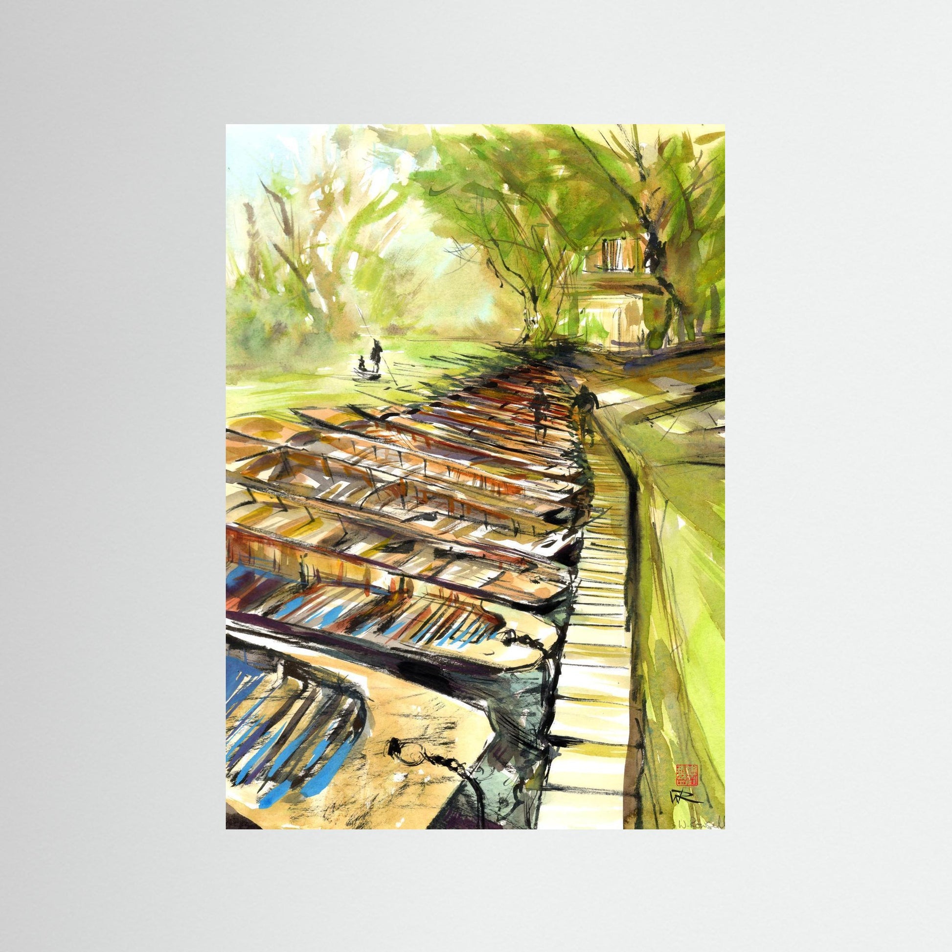 Punting at Cherwell Boathouse - paper print