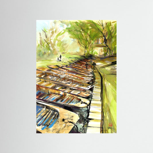 Punting at Cherwell Boathouse - paper print