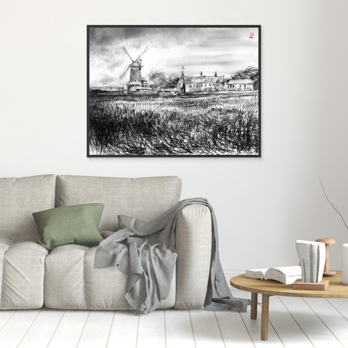 Cley windmill in charcoal