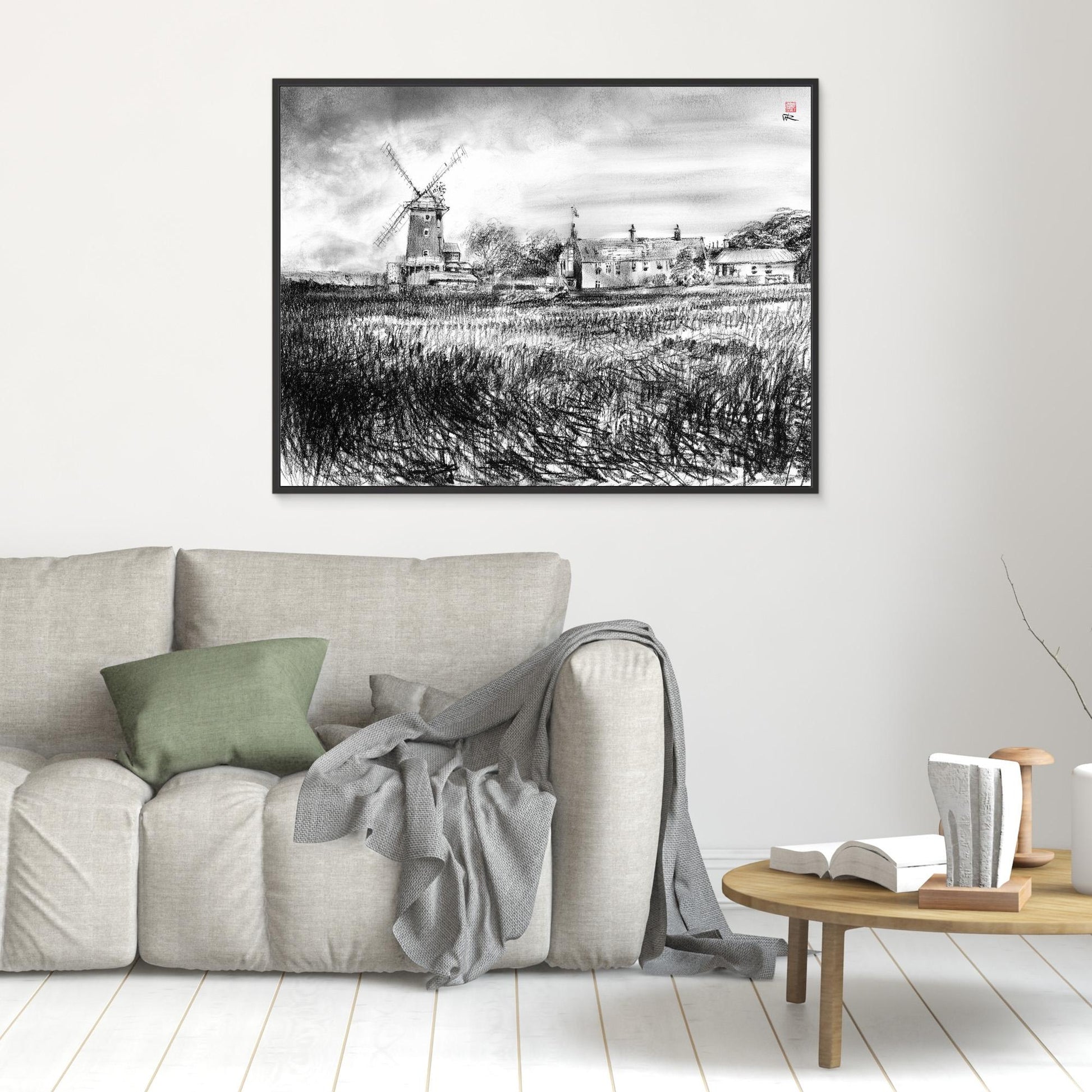 Cley windmill in charcoal