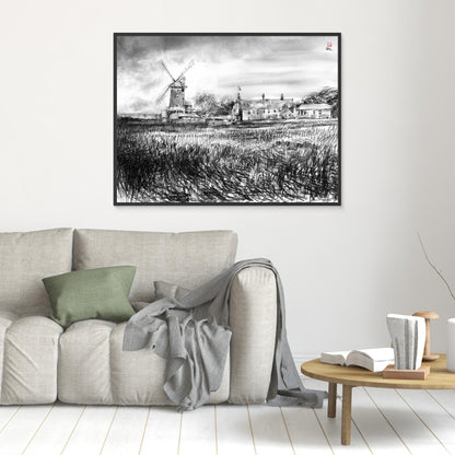 Cley windmill in charcoal