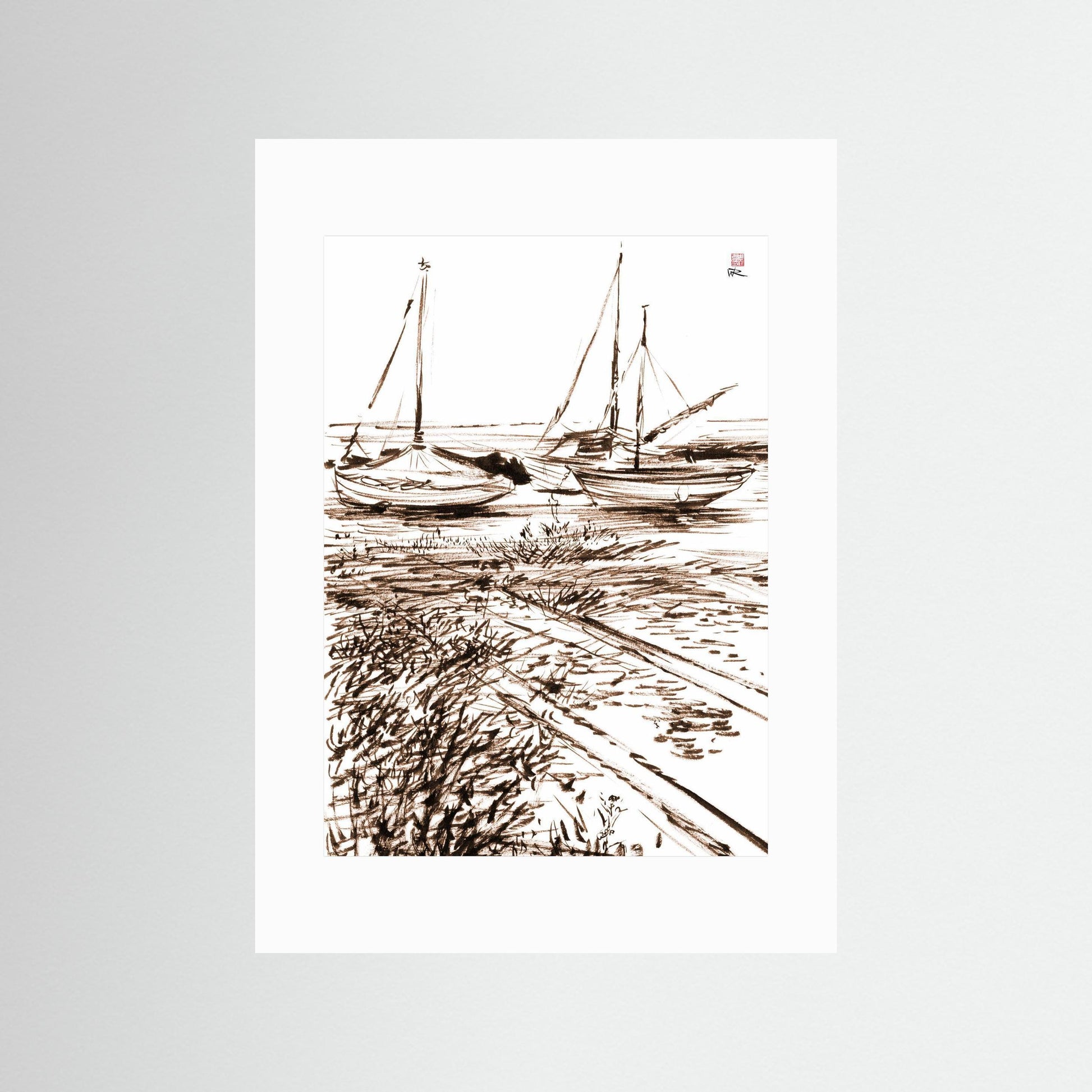 Boats in the mud at Blakeney - paper print