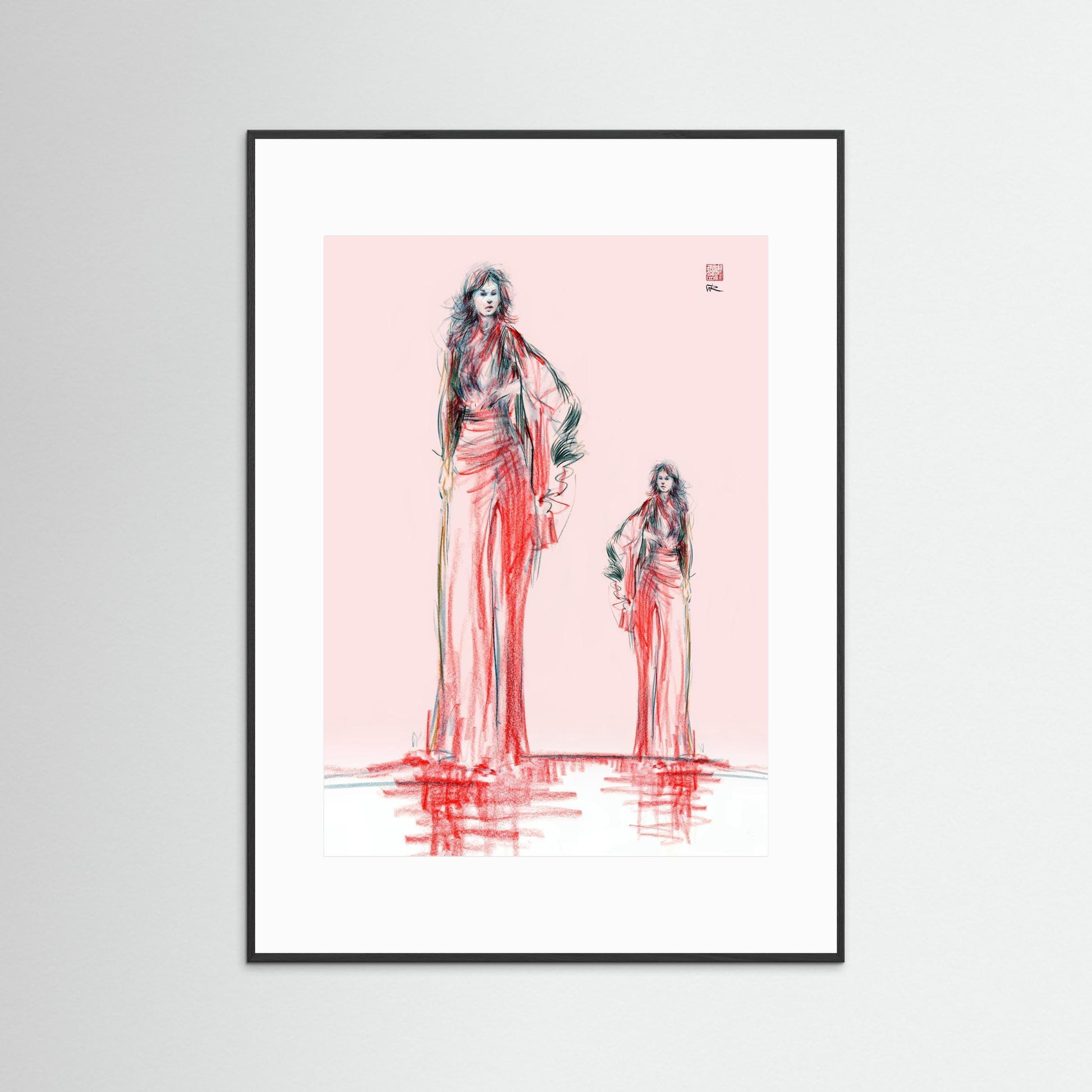 Ellipsis red drawn monoprint - paper print