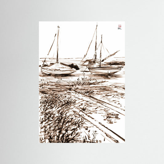 Boats in the mud at Blakeney - paper print