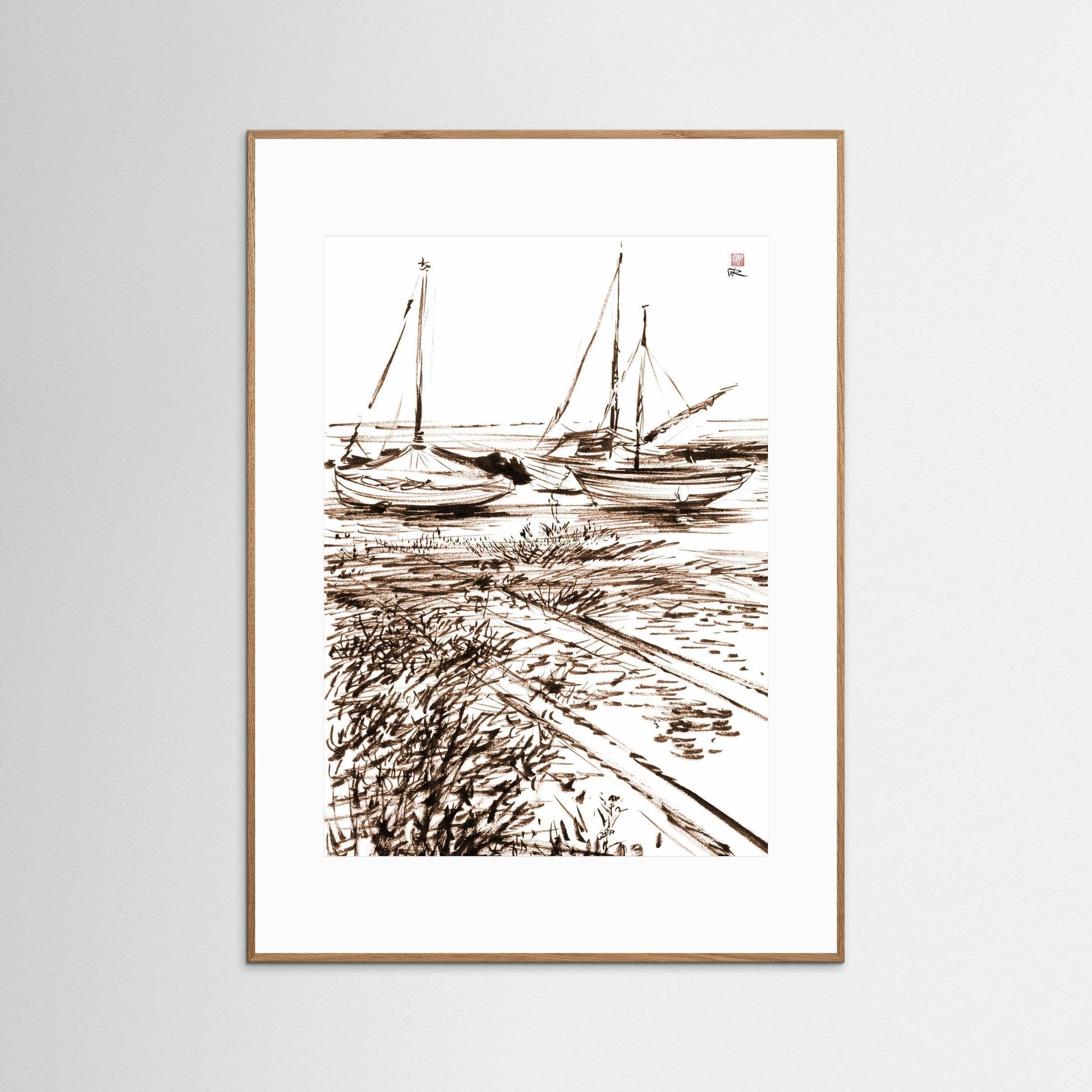 Boats in the mud at Blakeney - paper print