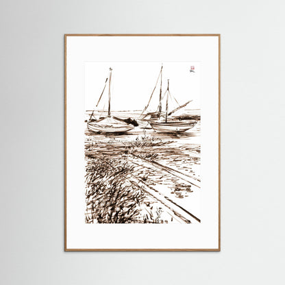 Boats in the mud at Blakeney - paper print