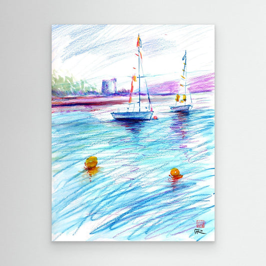 Boats bobbing on their buoys