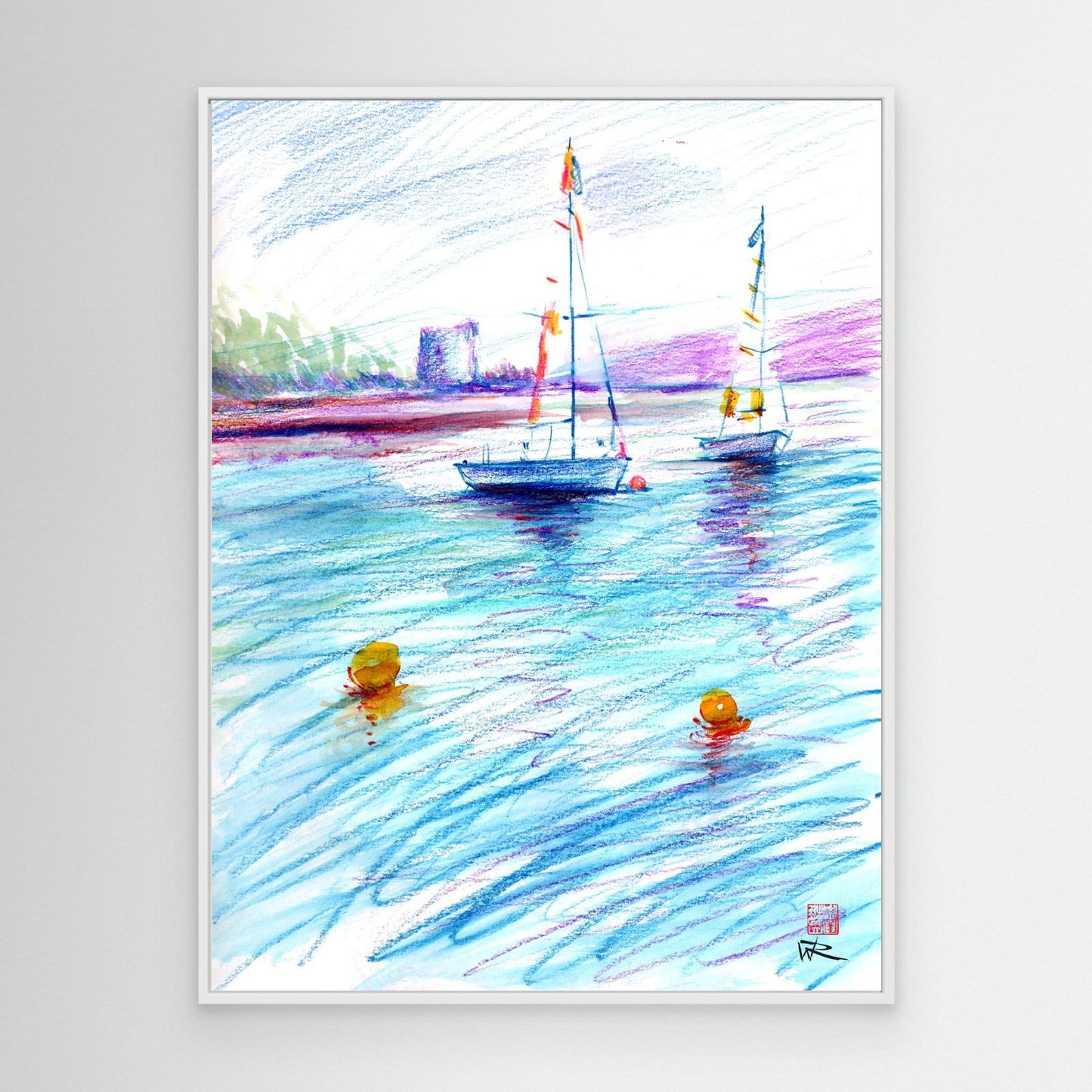 Boats bobbing on their buoys