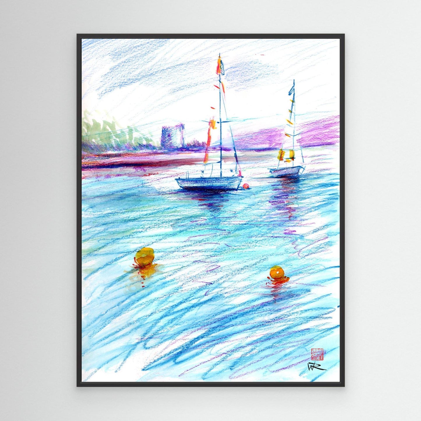 Boats bobbing on their buoys