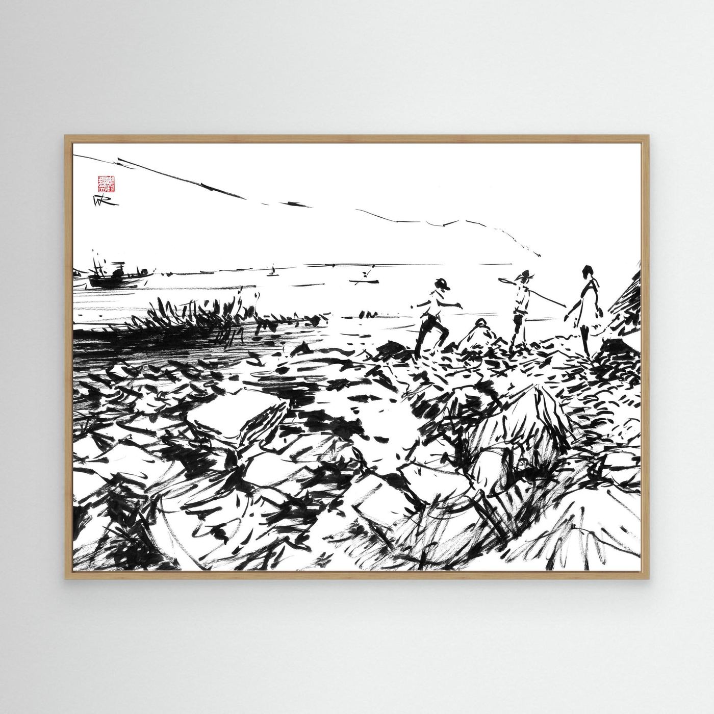 Crab hunters at Lulworth Cove - Canvas Art Print