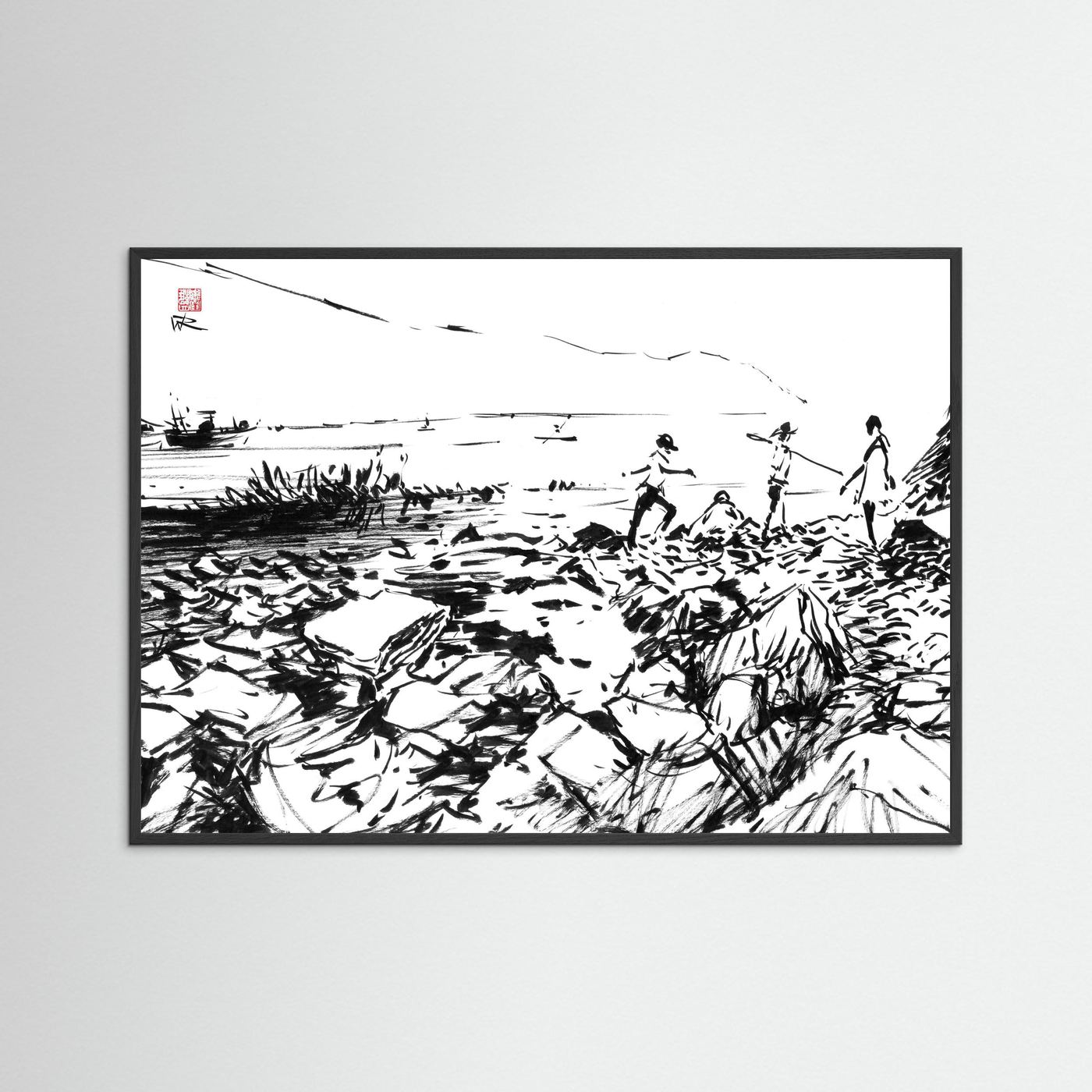 Crab hunters at Lulworth Cove - Print on fine art paper