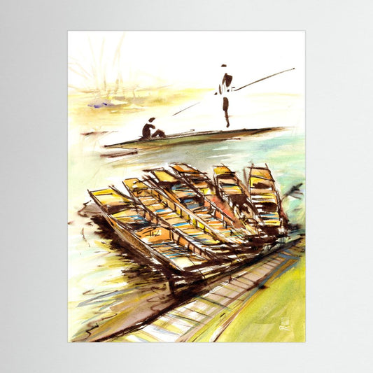 Punting down the Cherwell - Paper art print