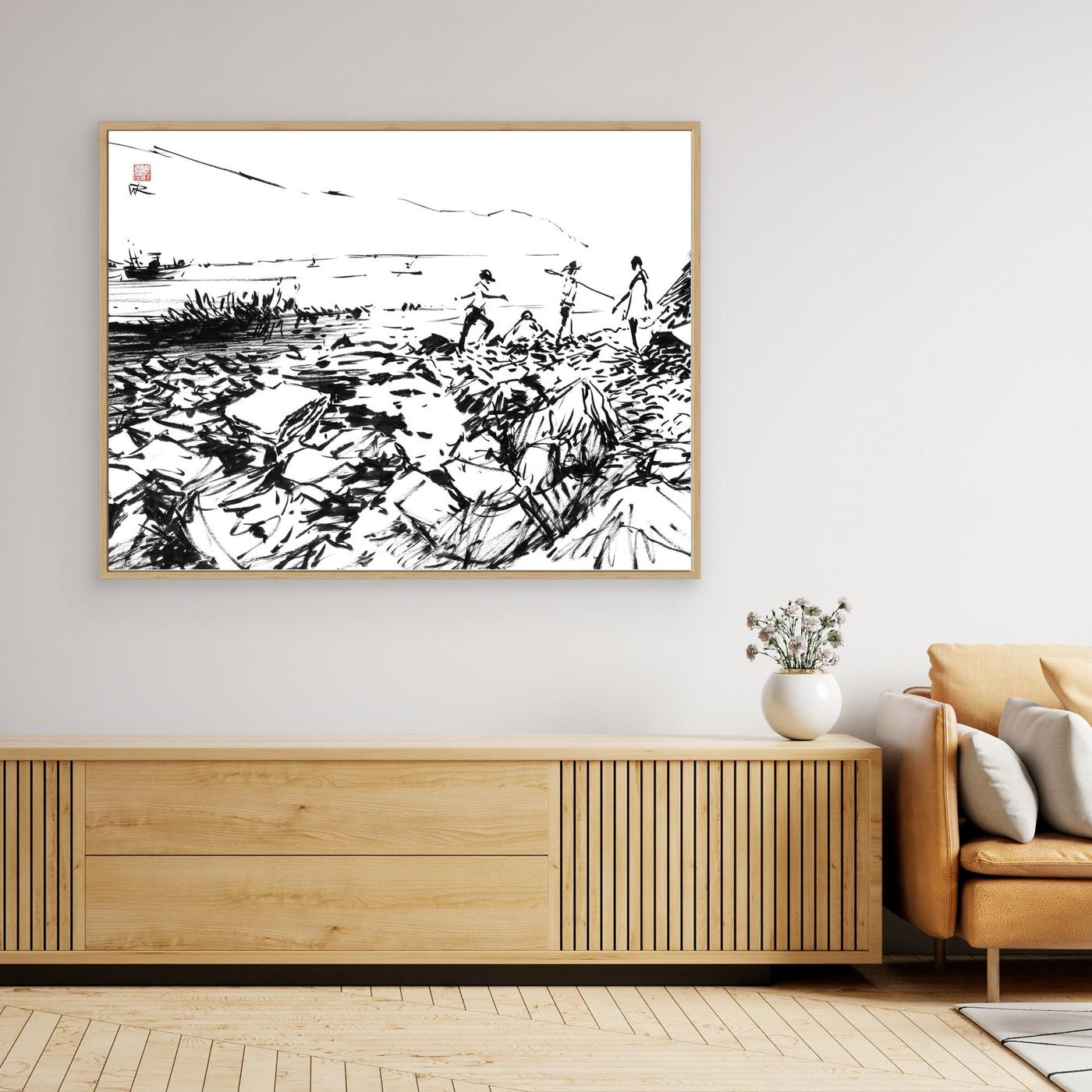 Crab hunters at Lulworth Cove - Canvas Art Print