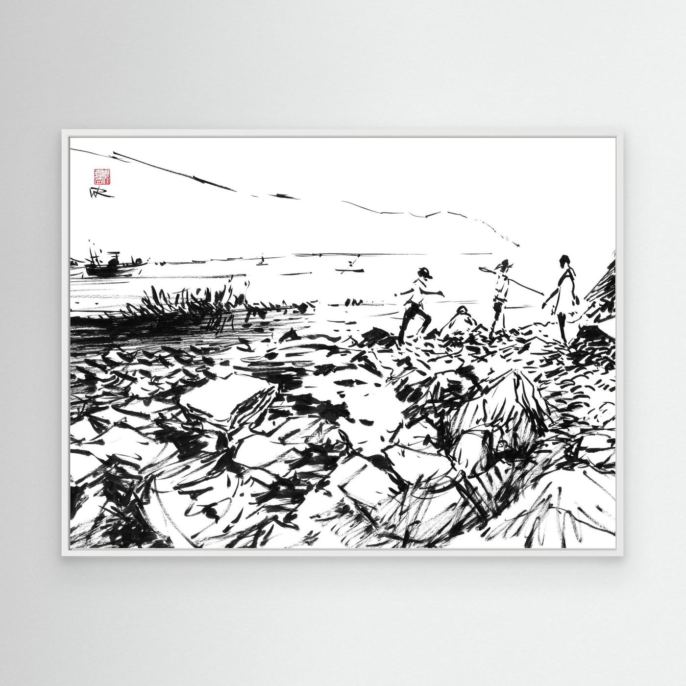 Crab hunters at Lulworth Cove - Canvas Art Print