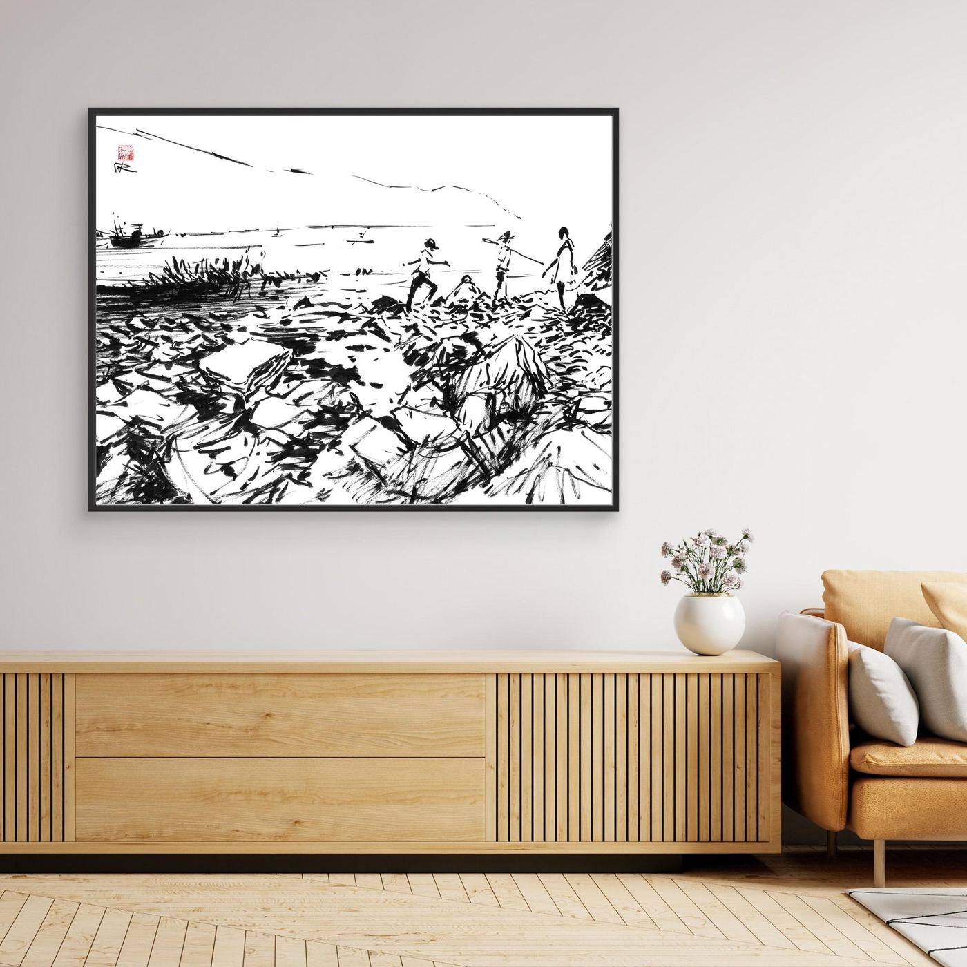 Crab hunters at Lulworth Cove - Canvas Art Print