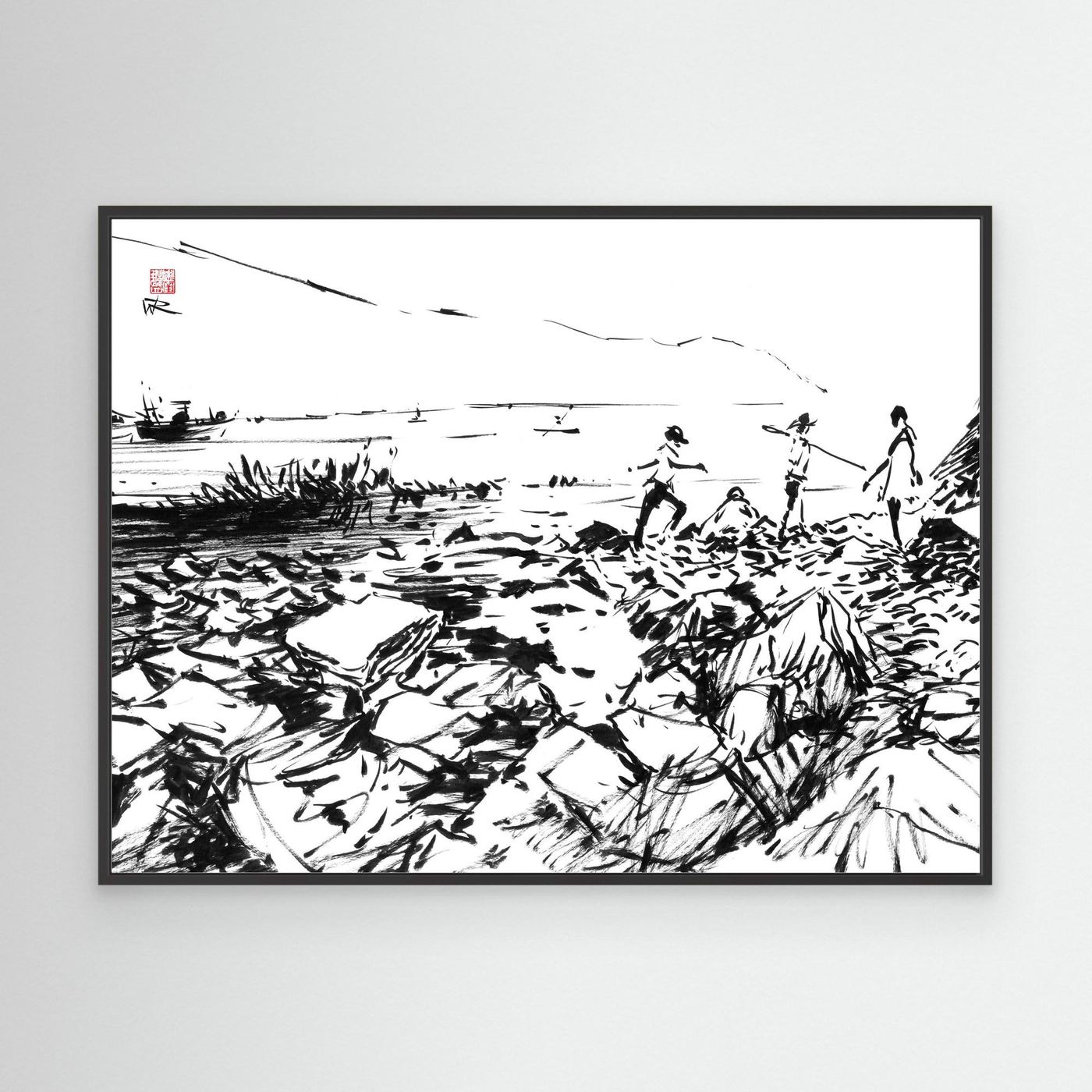 Crab hunters at Lulworth Cove - Canvas Art Print