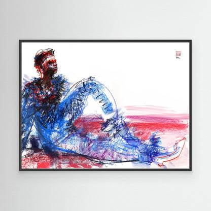 Male in blue on red