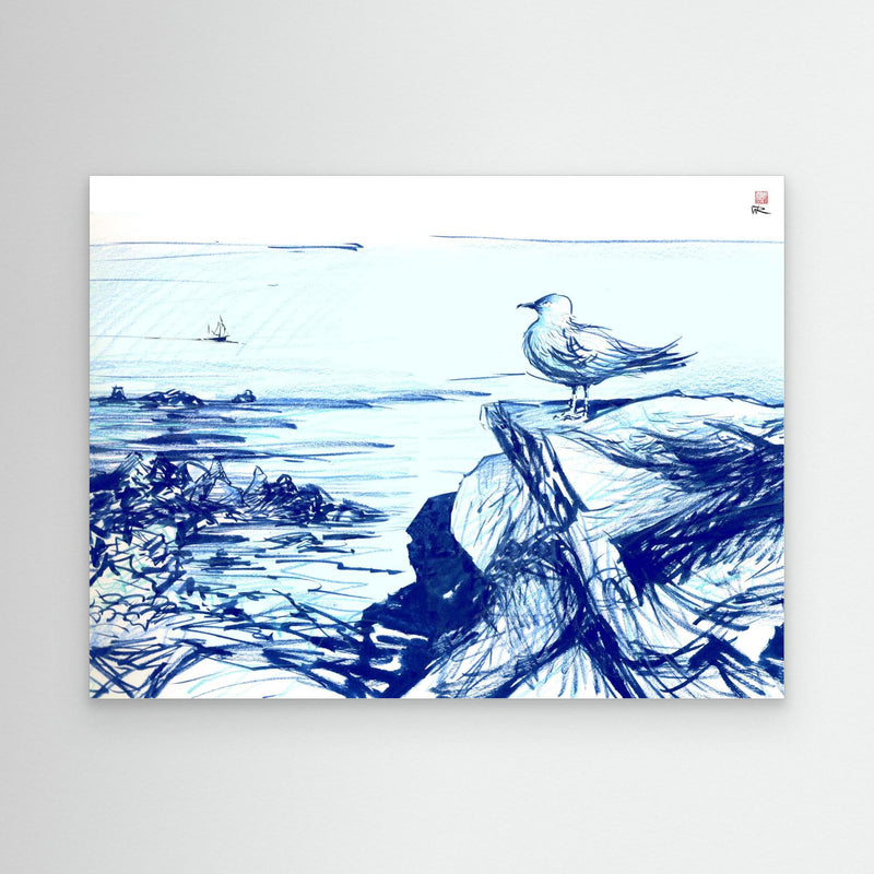 Möwe in St. Ives in Blau - Leinwanddruck