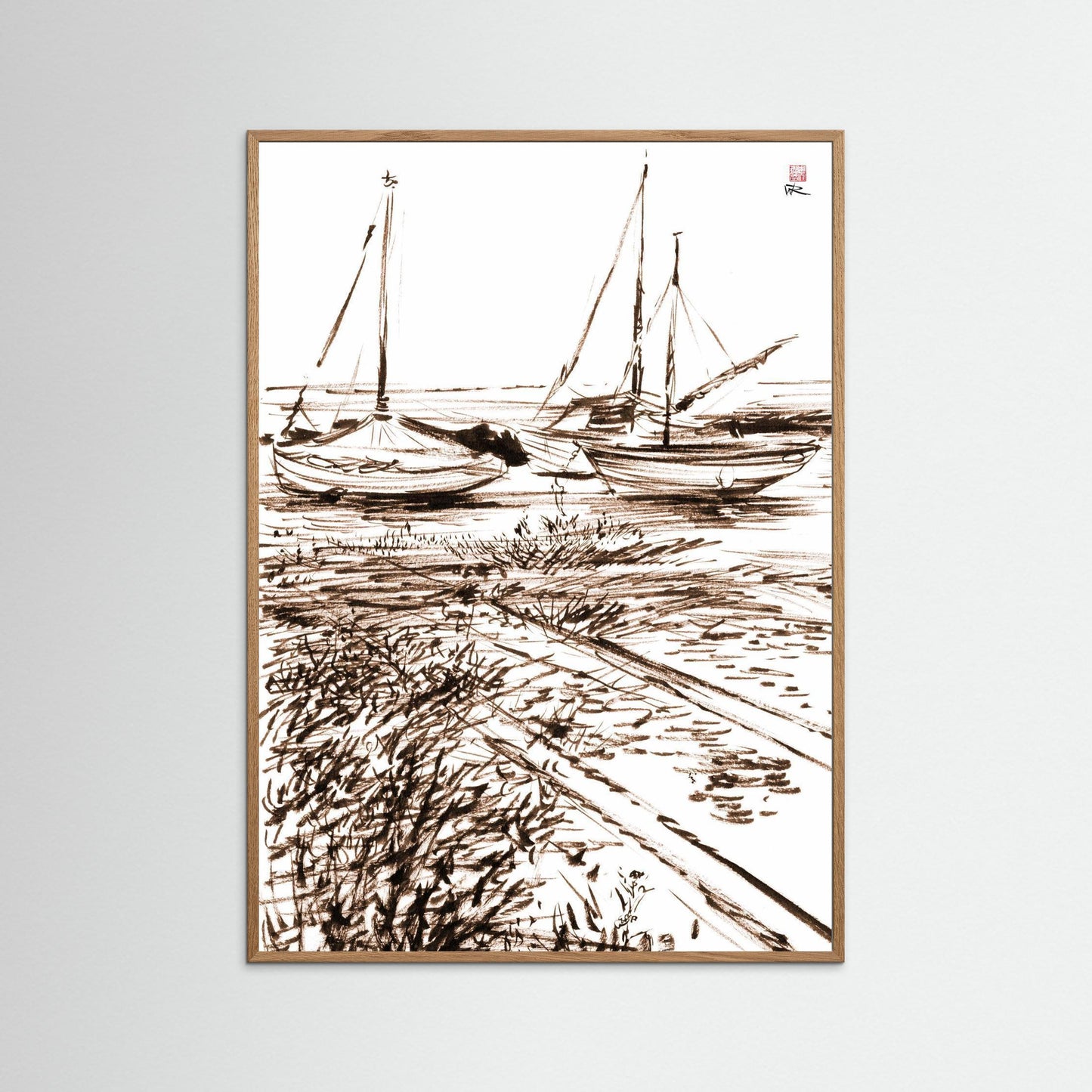 Boats in the mud at Blakeney - paper print