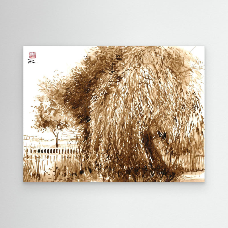 Weide über dem Teich - Leinwanddruck