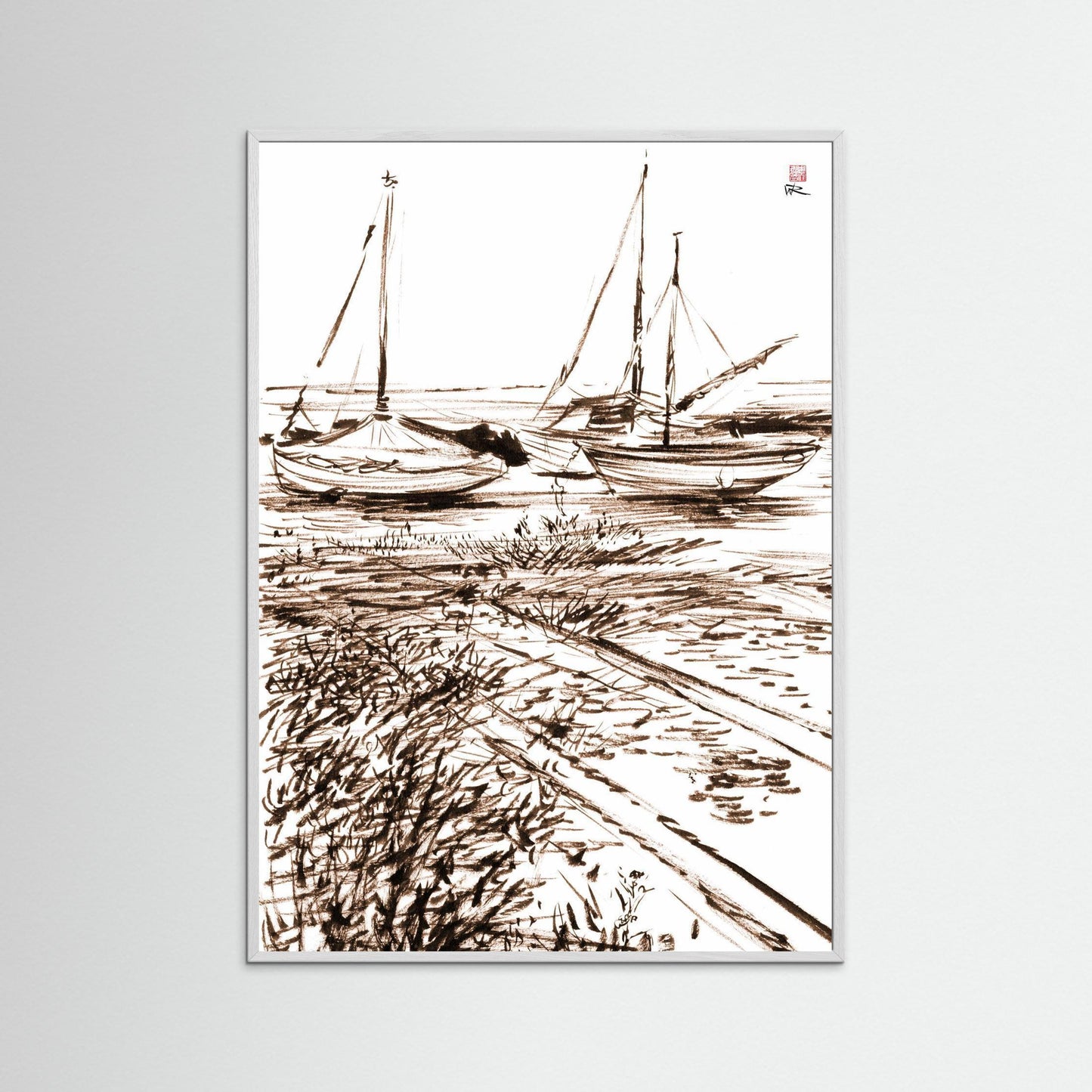 Boats in the mud at Blakeney - paper print