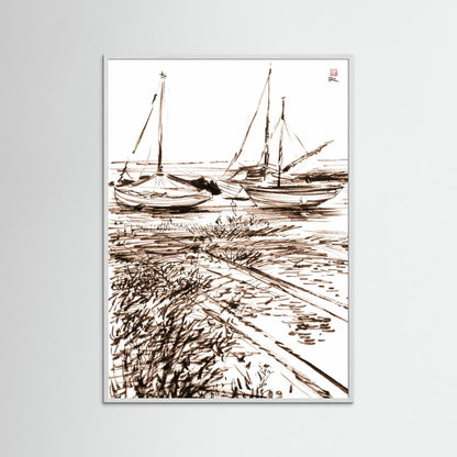 Boats in the mud at Blakeney - paper print