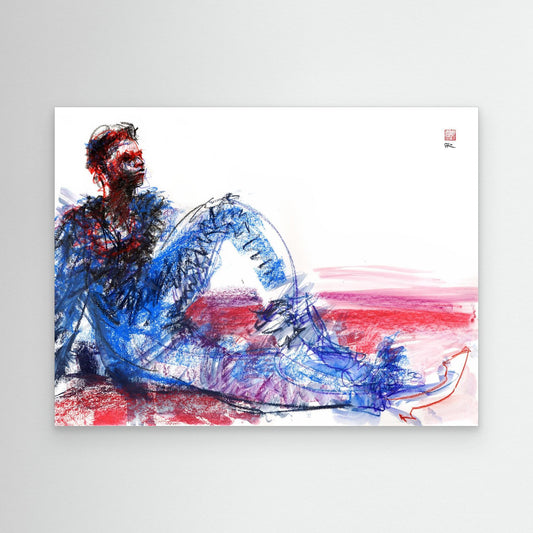Male in blue on red